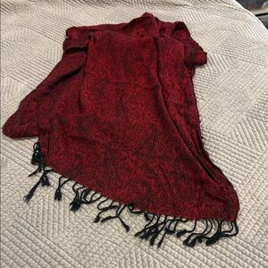 Chic Red and Black Paisley Shawl with Fringe